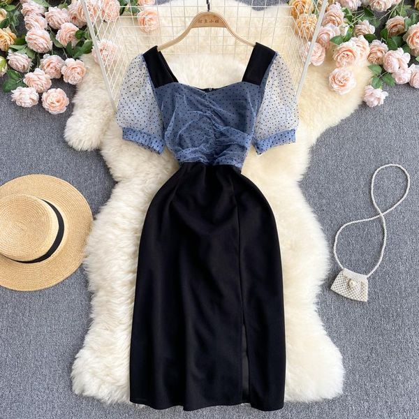 casual dresses 2021 summer vestidos women's square collar puff sleeves polka dot mesh stitching lace waist midi dress dk189, Black;gray
casual dresses 2021 summer vestidos women's square collar puff sleeves polka dot mesh stitching lace waist midi dress dk189, Black;gray