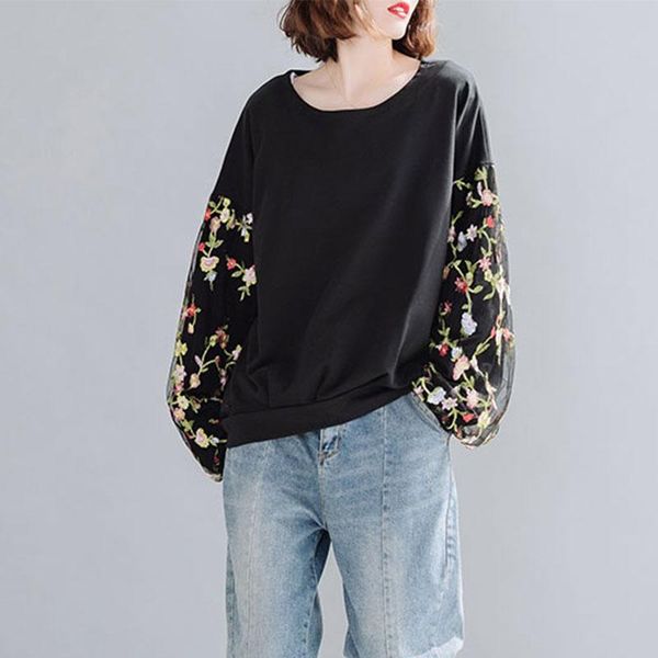 women's hoodies & sweatshirts 2021 autumn korea fashion women long sleeve o-neck pullovers hoodie patchwork mesh embroidery loose big s, Black
women's hoodies & sweatshirts 2021 autumn korea fashion women long sleeve o-neck pullovers hoodie patchwork mesh embroidery loose big s, Black