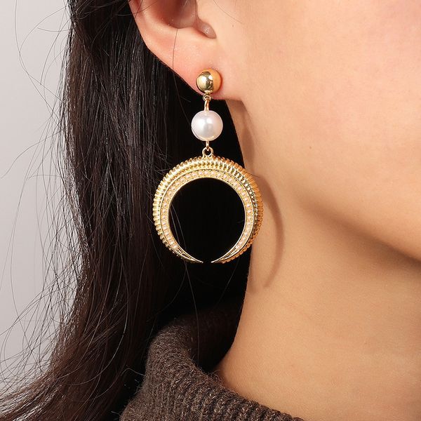 ez3364 fashion accessories temperament niche design geometric crescent moon earrings, Silver