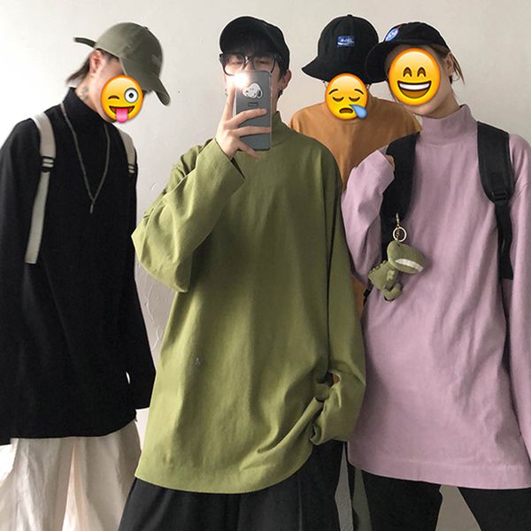 half turtleneck solid oversized t shirt full sleeve casual cotton t shirt for men loose tee shirt man clothing cqu9, White;black
half turtleneck solid oversized t shirt full sleeve casual cotton t shirt for men loose tee shirt man clothing cqu9, White;black