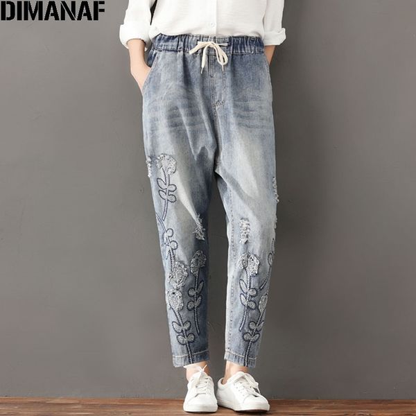 plus size women jeans autumn hole harem pants floral elastic waist show thin vintage capris blue 210531
plus size women jeans autumn hole harem pants floral elastic waist show thin vintage capris blue 210531