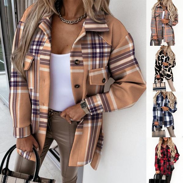 women's jackets autumn and winter fashion laces plaid print woolen coat women, Black;brown
women's jackets autumn and winter fashion laces plaid print woolen coat women, Black;brown