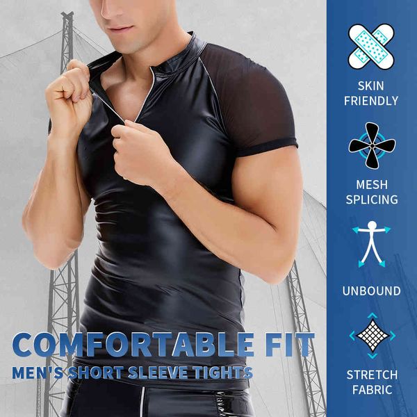 shiny faux pu leather t shirts men fitness slimming gym shapewear o-neck wet look short sleeve tights tees boxer underwear, Black;brown
shiny faux pu leather t shirts men fitness slimming gym shapewear o-neck wet look short sleeve tights tees boxer underwear, Black;brown