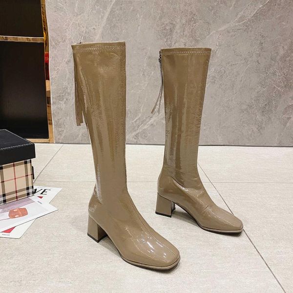 boots autumn and winter high tube leather show thin leg thick heel cotton solid color, Black
boots autumn and winter high tube leather show thin leg thick heel cotton solid color, Black