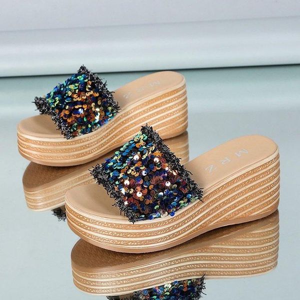 2021 summer open toe sequins tassel hem wedge high heel slippers platform platform slippers fashion casual outdoor sandals, Black
2021 summer open toe sequins tassel hem wedge high heel slippers platform platform slippers fashion casual outdoor sandals, Black