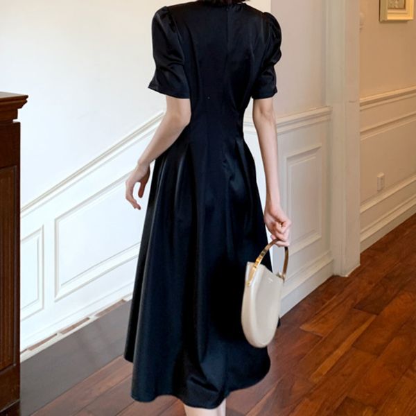 elegant button up short sleeve evening dress women v-neck high waist big swing solid long party dress, Black;red
elegant button up short sleeve evening dress women v-neck high waist big swing solid long party dress, Black;red