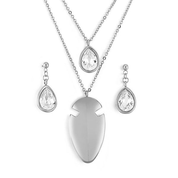 earrings & necklace fashion trend style clavicle chain stainless steel double zircon ladies exaggerated jewelry set, Silver
earrings & necklace fashion trend style clavicle chain stainless steel double zircon ladies exaggerated jewelry set, Silver