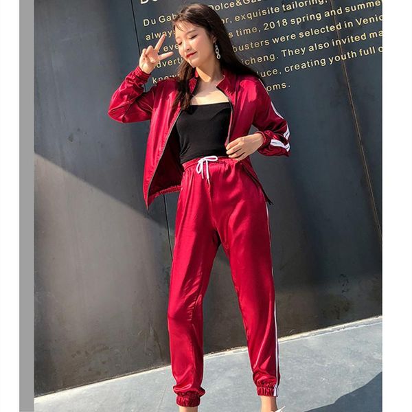 two piece dress satin set tracksuit for women zipper side stripe and pants sets female 2pcs outfits fashion fitness sweat suits, White
two piece dress satin set tracksuit for women zipper side stripe and pants sets female 2pcs outfits fashion fitness sweat suits, White