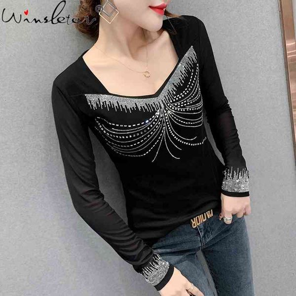 women's t-shirt spring fall european style girls chic v-neck shiny diamonds long sleeve mesh women cotton tees t11203a 2, White
women's t-shirt spring fall european style girls chic v-neck shiny diamonds long sleeve mesh women cotton tees t11203a 2, White