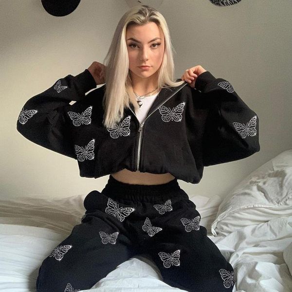 women's hoodies & sweatshirts harajuku zipper-up butterfly print rhinestone casual long sleeve hooded street sweatshirt, Black
women's hoodies & sweatshirts harajuku zipper-up butterfly print rhinestone casual long sleeve hooded street sweatshirt, Black