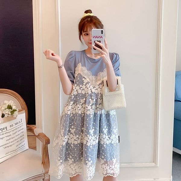 maternity dresses lace patchwork pregnant women elegant fashion clothes cotton summer short sleeve a-line dress pregnancy, White 
maternity dresses lace patchwork pregnant women elegant fashion clothes cotton summer short sleeve a-line dress pregnancy, White