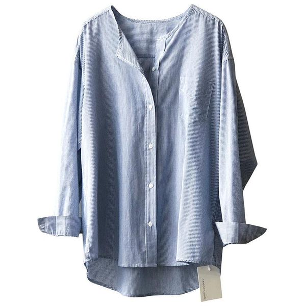 women's blouses & shirts vertical striped shirt women 2021 spring korean style collarless loose casual long-sleeved, White
women's blouses & shirts vertical striped shirt women 2021 spring korean style collarless loose casual long-sleeved, White
