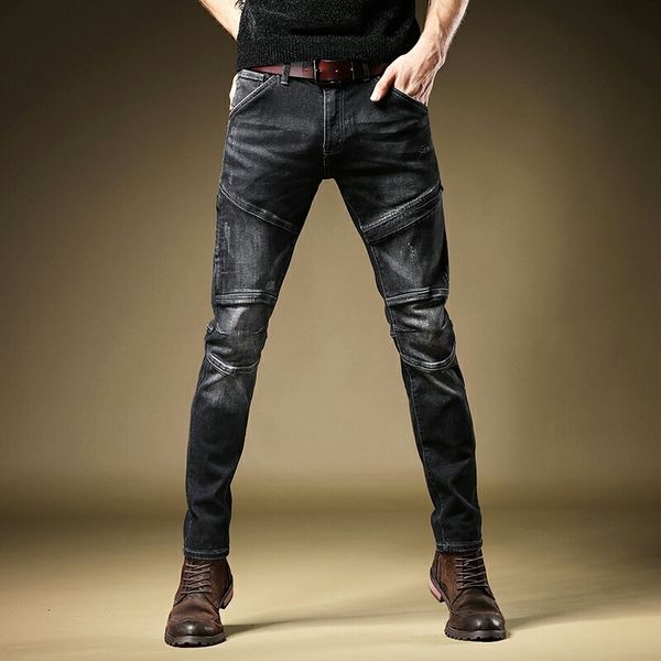 new men's male trousers high-end jeans trendy european street stitching black denim long pants men xq28, Blue
new men's male trousers high-end jeans trendy european street stitching black denim long pants men xq28, Blue