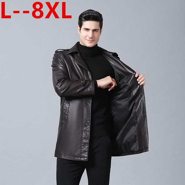men's fur & faux 8xl 6xl 5xl 4x leather jacket 2021 autumn and winter handsome middle-aged slim casual fashion long coat, Black