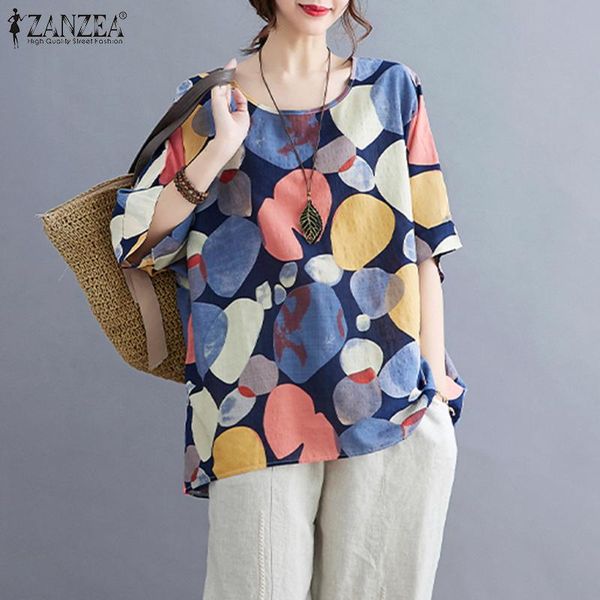 women's blouses & shirts elegant printed women summer zanzea 2021 casual half sleeve blusas female o neck tunic geometric oversize che, White
women's blouses & shirts elegant printed women summer zanzea 2021 casual half sleeve blusas female o neck tunic geometric oversize che, White