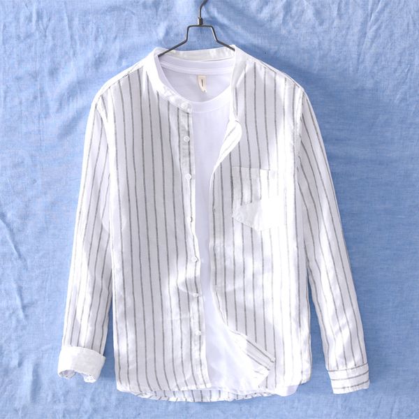 2021 new spring and summer linen cotton shirts men brand fashion white striped mens casual stand collar shirt male camisa p8hp
2021 new spring and summer linen cotton shirts men brand fashion white striped mens casual stand collar shirt male camisa p8hp