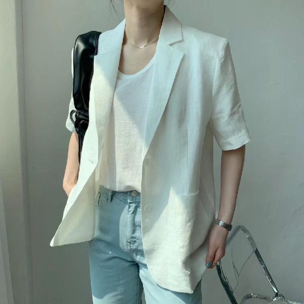 women's suits & blazers korean coat tide spring summer 2021 fashion minimalism womne black casual linen blazer notched short sleeve loo, White;black
women's suits & blazers korean coat tide spring summer 2021 fashion minimalism womne black casual linen blazer notched short sleeve loo, White;black