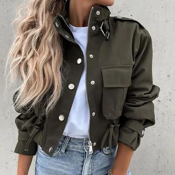 women's jackets women 2021 autumn winter casual stand neck solid buckle coat elegant single breasted short lady long sleeve jacket zipp, Black;brown
women's jackets women 2021 autumn winter casual stand neck solid buckle coat elegant single breasted short lady long sleeve jacket zipp, Black;brown