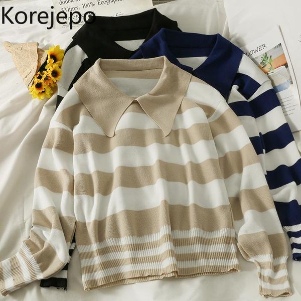 women's sweaters korejepo korean chic sweater stripe loose thin lapel pullover 2021 long sleeve outer wear knitted autumn, White;black
women's sweaters korejepo korean chic sweater stripe loose thin lapel pullover 2021 long sleeve outer wear knitted autumn, White;black