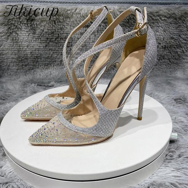 dress shoes tikicup glitter sequins summer women gauze rhinestones cross strap high heel wedding party shiny pointy toe stiletto pumps, Black
dress shoes tikicup glitter sequins summer women gauze rhinestones cross strap high heel wedding party shiny pointy toe stiletto pumps, Black
