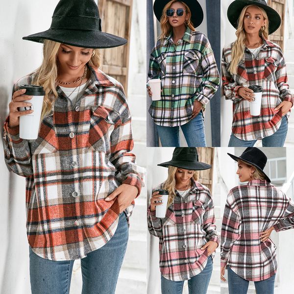 thick plush long-sleeved shirt jackets casual loose single-breasted check shirt jacket women, Black;brown
thick plush long-sleeved shirt jackets casual loose single-breasted check shirt jacket women, Black;brown