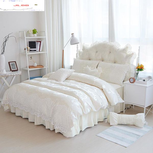 cotton jacquard lace princess bed set luxury wedding bedding sets  king bedlinen skirt white duvet cover set 4pc bedclothes 
cotton jacquard lace princess bed set luxury wedding bedding sets  king bedlinen skirt white duvet cover set 4pc bedclothes