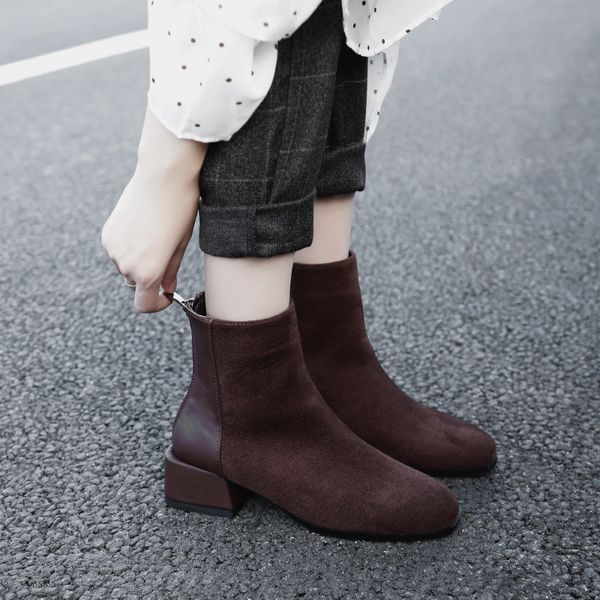 new round head artificial pu leather sleeve wear-resistant martin boots middle heel women's shoes origin, Black
new round head artificial pu leather sleeve wear-resistant martin boots middle heel women's shoes origin, Black