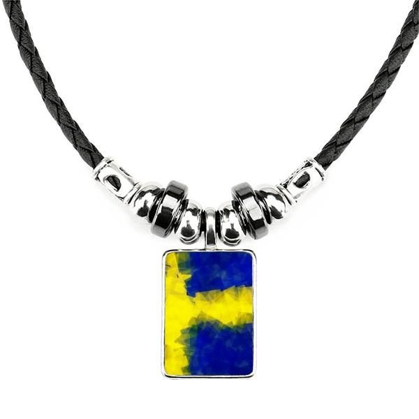 pendant necklaces swedish abstract flag pattern necklace handmade leather rope, Silver
pendant necklaces swedish abstract flag pattern necklace handmade leather rope, Silver
