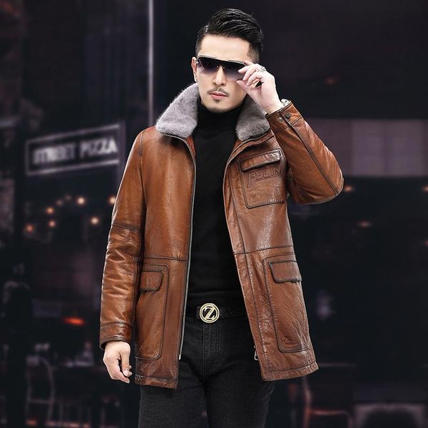 men's leather & faux men real jacket coat outwear, Black