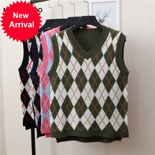 autumn women knitted sweater england style vintage geometric rhombic pullover 2021 casual v-neck sleeveless vest, White;black
autumn women knitted sweater england style vintage geometric rhombic pullover 2021 casual v-neck sleeveless vest, White;black