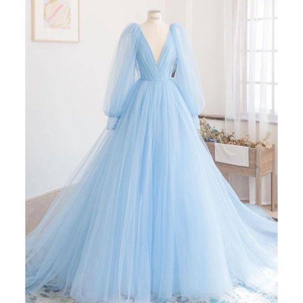 party dresses light sky blue prom dress fluffy tulle floral with train v neck elegant women evening long ever pretty, White;black
party dresses light sky blue prom dress fluffy tulle floral with train v neck elegant women evening long ever pretty, White;black