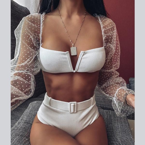 2021 new white mesh long sleeve v bar bikini high waist swimsuit women swimwear ribbed bikini set bather waist belt bathing suit
2021 new white mesh long sleeve v bar bikini high waist swimsuit women swimwear ribbed bikini set bather waist belt bathing suit