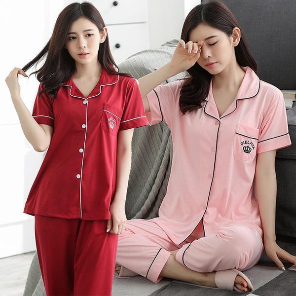 2019 summer cotton pajamas sets for women short sleeve long pants sleepwear pyjama loungewear homewear pijama mujer home clothes, Black;red
2019 summer cotton pajamas sets for women short sleeve long pants sleepwear pyjama loungewear homewear pijama mujer home clothes, Black;red
