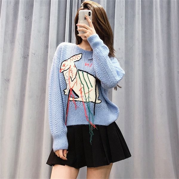 2021 winter new heavy industry cartoon rabbit letter tassel age reducing foreign style sweaterli, White;black
2021 winter new heavy industry cartoon rabbit letter tassel age reducing foreign style sweaterli, White;black
