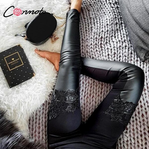 women's pants & capris conmoto black elastic waist women pu leather lace spliced trousers high stretch pencil pantalon femme, Black;white
women's pants & capris conmoto black elastic waist women pu leather lace spliced trousers high stretch pencil pantalon femme, Black;white