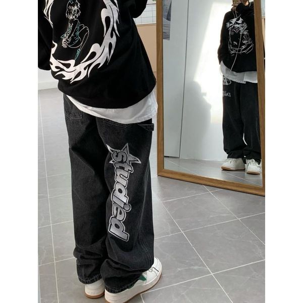 women's jeans american street clothing retro trend pocket female letter star print high waist casual oversized straight pants women, Blue
women's jeans american street clothing retro trend pocket female letter star print high waist casual oversized straight pants women, Blue