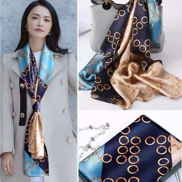 yao chen's classic chain women's summer sunscreen shawl beach towel new silk scarf thin print breathable, Blue;black
yao chen's classic chain women's summer sunscreen shawl beach towel new silk scarf thin print breathable, Blue;black