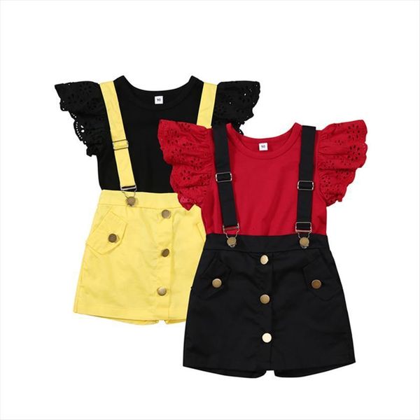 kids girls clothing sets girl costume short sleeves suspender culottes simple style pocket decoration summer, White
kids girls clothing sets girl costume short sleeves suspender culottes simple style pocket decoration summer, White