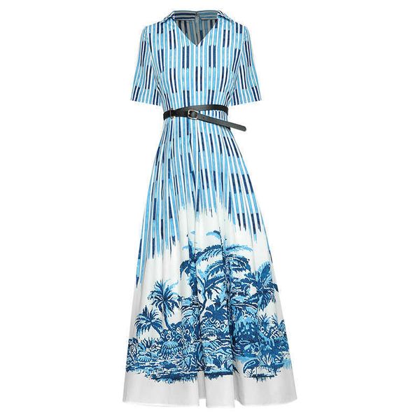 est fashion v-neck short sleeve blue white stripe print lace long style dress 210526, Black;gray
est fashion v-neck short sleeve blue white stripe print lace long style dress 210526, Black;gray