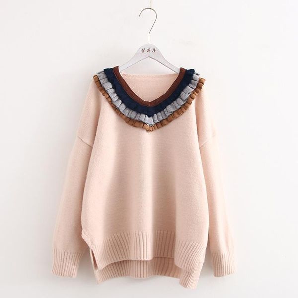 women's sweaters v-neck pullover sweater in contrast wood ear stitching wild fresh and loose harajuku, White;black
women's sweaters v-neck pullover sweater in contrast wood ear stitching wild fresh and loose harajuku, White;black