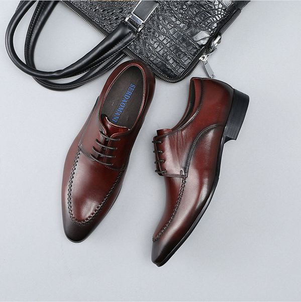 new british mens lace up seam edge genuine leather pointed toe men dress shoes business wedding oxfords formal shoes b134, Black
new british mens lace up seam edge genuine leather pointed toe men dress shoes business wedding oxfords formal shoes b134, Black