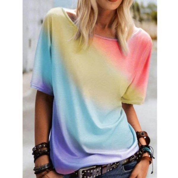 women's t-shirt summer fashion casual o-neck short sleeve gradient color printing shirts lady loose plus size, White
women's t-shirt summer fashion casual o-neck short sleeve gradient color printing shirts lady loose plus size, White