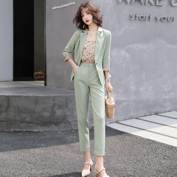 women's two piece pants autumn spring three-piece suits female floral sling professional jacket ol slim nine-point sets women, White
women's two piece pants autumn spring three-piece suits female floral sling professional jacket ol slim nine-point sets women, White