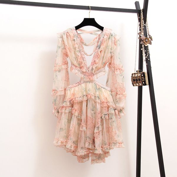 2021 sweet print ruffles dress female lantern v neck long sleeve hollow out backless bandage women dresses vestidos robe, Black;gray
2021 sweet print ruffles dress female lantern v neck long sleeve hollow out backless bandage women dresses vestidos robe, Black;gray