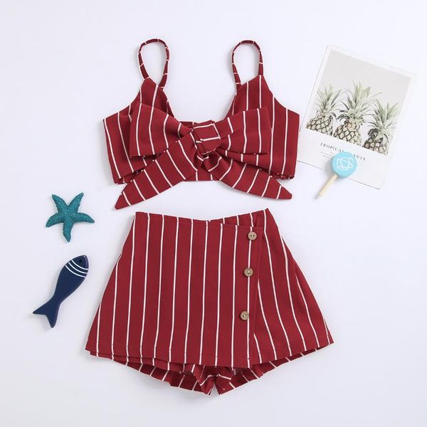 clothing sets summer stylish casyual girls bow-knot striped clothes set sleeveless square collar cropped + button-up short pants, White
clothing sets summer stylish casyual girls bow-knot striped clothes set sleeveless square collar cropped + button-up short pants, White