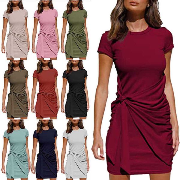 women's short sleeve round neck t-shirt dress tight waist pleated mini dress, Black;pink
women's short sleeve round neck t-shirt dress tight waist pleated mini dress, Black;pink