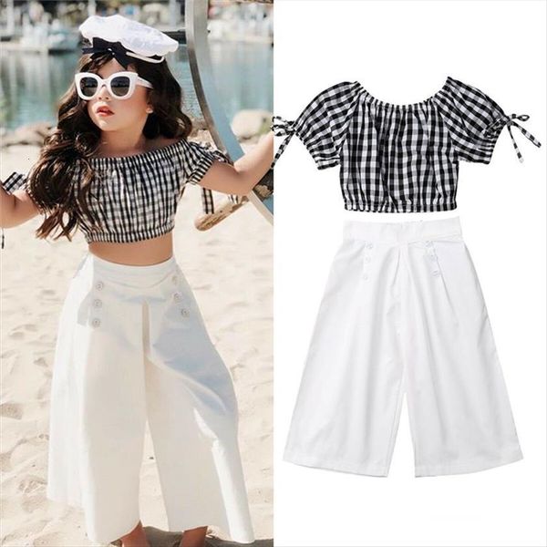 wholesale baby girl clothes kids summer 2pcs cotton plaid short sleeve t shirt wide leg pants children clothing outfits, White
wholesale baby girl clothes kids summer 2pcs cotton plaid short sleeve t shirt wide leg pants children clothing outfits, White