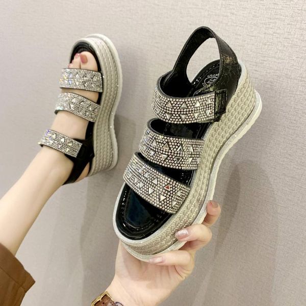 chunky heels sandals women summer bling rhinestone sandals 2021 rome beach sandalias mujer high platform 6cm, Black
chunky heels sandals women summer bling rhinestone sandals 2021 rome beach sandalias mujer high platform 6cm, Black