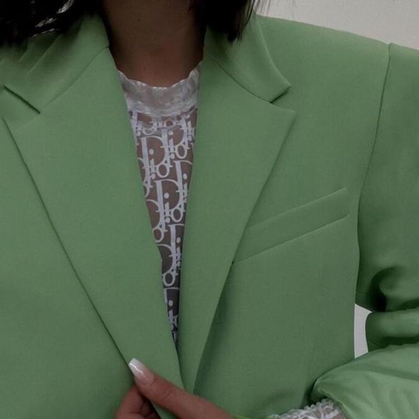 women's suits & blazers 2021 women fashion loose fitting green blazer coat vintage long sleeve pockets female outerwear chic veste femm, White;black
women's suits & blazers 2021 women fashion loose fitting green blazer coat vintage long sleeve pockets female outerwear chic veste femm, White;black