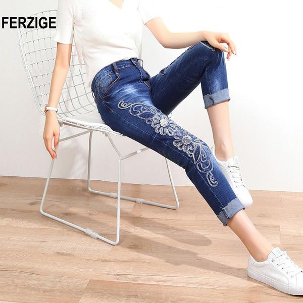 women's jeans ferzige women high waisted stretch blue embroidered floral slim straight cuffs mom push up denim cropped pants 36
women's jeans ferzige women high waisted stretch blue embroidered floral slim straight cuffs mom push up denim cropped pants 36